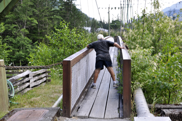 Lee Duquette on the suspension bridge